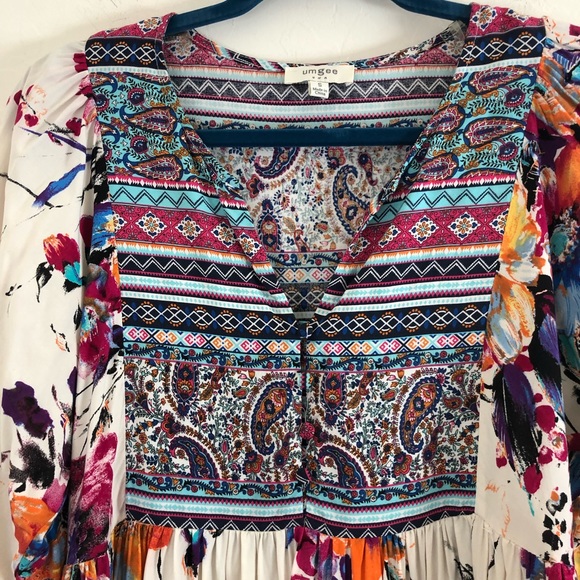 Umgee Bohemian Floral Print Babydoll Tunic Dress size Small - Picture 4 of 11